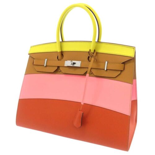 エルメス バーキン35 レインボー ライム/セサミ/ローズコンフェッティ/テールバテュー/シルバー金具 ヴォーエプソン Z刻印