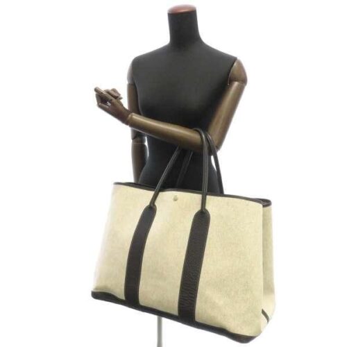 エルメス トートバッグ ガーデンパーティGM グレー/ブラック トワルアッシュ/ブッフル □H刻印 黒 安心保証