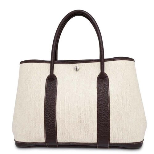 エルメス ガーデンパーティPM マロン/ナチュラル/シルバー金具 トワルアッシュ/ブッフルスキッパー T刻印 【安心保証】