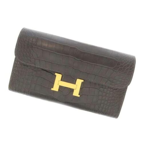 エルメス 長財布 コンスタンス ロング グラファイト×ゴールド金具 クロコダイル アリゲーターマット D刻印 Hロゴ