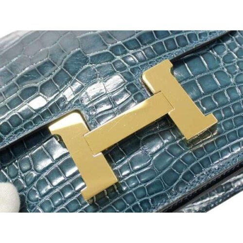 エルメス ミニ コンスタンス3 コルヴェール×ゴールド金具 クロコダイル アリゲーターシャイン X刻印 バッグ