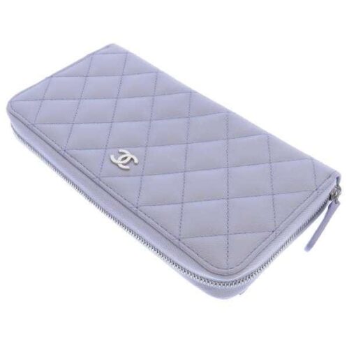 シャネル 長財布 クラシック ロング ジップ ウォレット ココマーク マトラッセ キャビアスキン AP0242 パープル