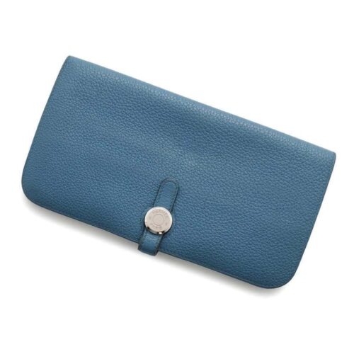 エルメス 長財布 ドゴンロング ブルーイズミール/シルバー金具 トゴ X刻印 HERMES 財布