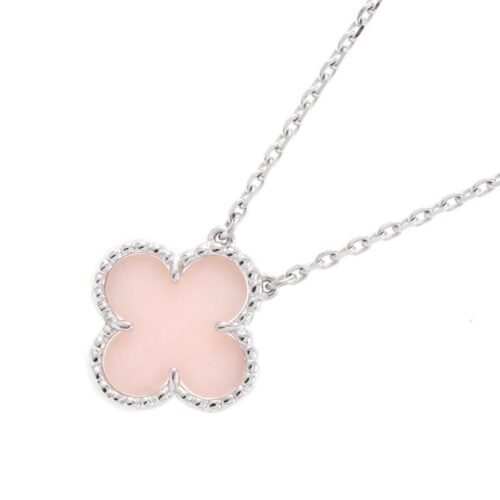 ヴァンクリーフ&アーペル ネックレス ヴィンテージ アルハンブラ ペンダント ピンクオパール K18WGホワイトゴールド