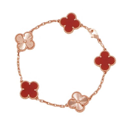 ヴァンクリーフ&アーペル ブレスレット ヴィンテージ アルハンブラ ブレスレット 5モチーフ カーネリアン ギヨシェ K18PG VCARP7RP00