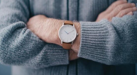 コーディネート３．ニットやコートスタイルに溶け込む落ち着きのある一本