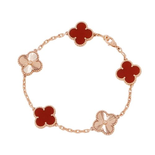 ヴァンクリーフ&アーペル ブレスレット ヴィンテージ アルハンブラ ブレスレット 5モチーフ カーネリアン ギヨシェ K18PG VCARP7RP00