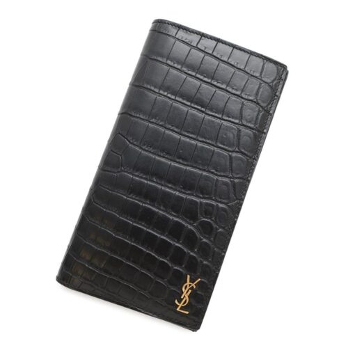 サンローランパリ 長財布 タイニーカサンドラ コンチネンタルウォレット クロコ型押しレザー 607746 黒 【安心保証】