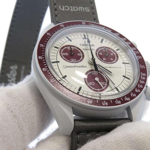 スウォッチ オメガ コラボ MISSION TO PLUTO Swatch 腕時計 ホワイト/ボルドー文字盤