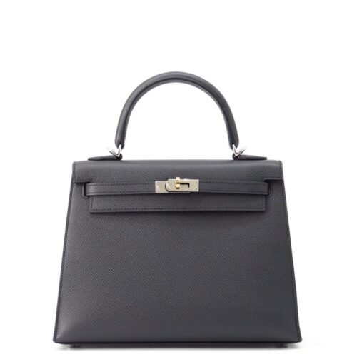 エルメス ハンドバッグ ケリー25 外縫い アルドワーズ/エレクトラム金具 エプソン K刻印 2wayショルダー黒