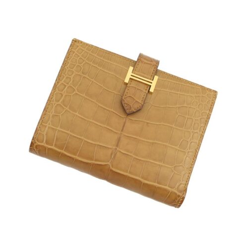 エルメス 二つ折り財布 ベアンコンパクト クラフト/ゴールド金具 アリゲーターマット B刻印 HERMES 財布