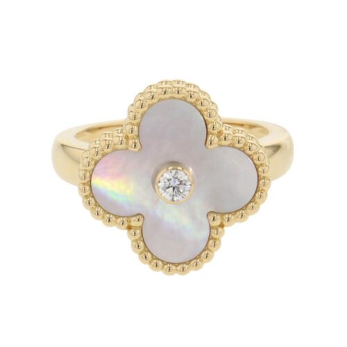 ヴァンクリ リング ヴィンテージ アルハンブラ リング マザーオブパール ダイヤ 1P 0.05ct K18YG サイズ47 VCARA41100