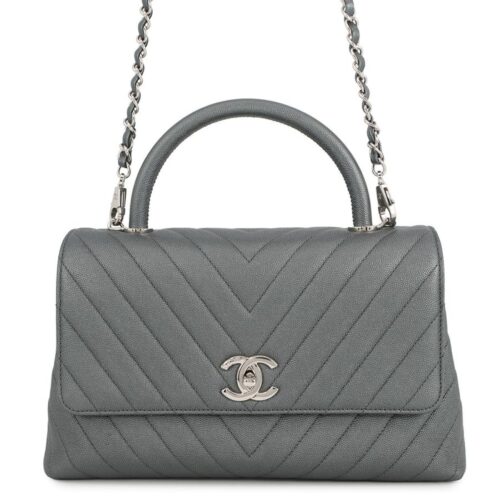 シャネル ハンドバッグ シェブロン ココマーク ハンドル ココハンドル キャビアスキン A92991