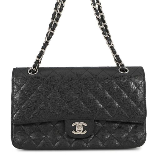 シャネル チェーンショルダーバッグ マトラッセ25 ココマーク ダブルチェーン キャビアスキン A01112 CHANEL 黒 【安心保証】