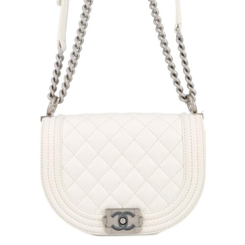 シャネル チェーンショルダーバッグ マトラッセ ココマーク ボーイシャネル スモール キャビアスキン AS3350 CHANEL 2way 白