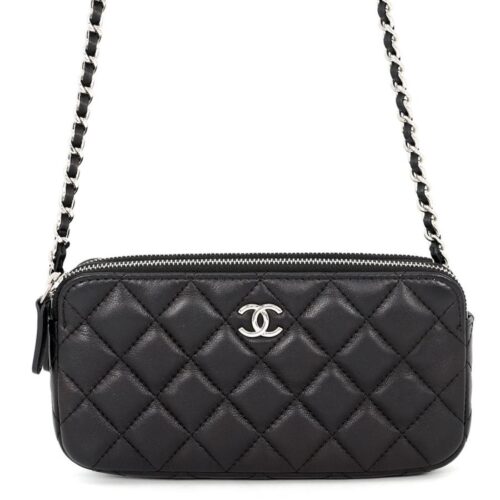 シャネル チェーンウォレット ココマーク マトラッセ ラムスキン A82527 CHANEL ポシェット 財布 黒