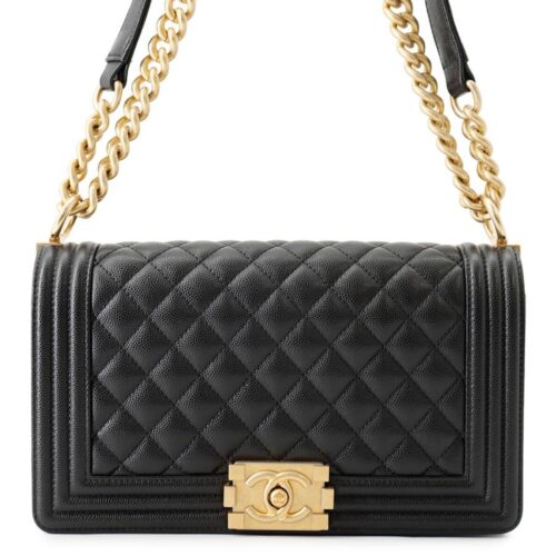 シャネル チェーンショルダーバッグ マトラッセ ココマーク ボーイシャネル キャビアスキン A67086 CHANEL 黒