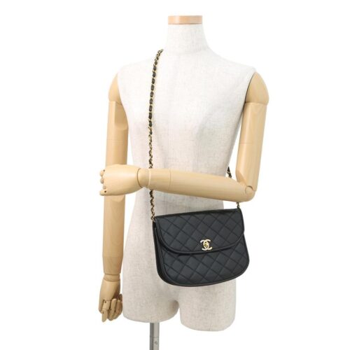 シャネル チェーンショルダーバッグ マトラッセ ココマーク パリ限定 扇形 フラップ CHANEL 黒