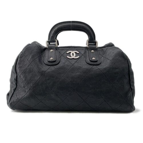 シャネル ボストンバッグ ワイルドステッチ マトラッセ ココマーク キャビアスキン A33045 CHANEL バッグ 黒