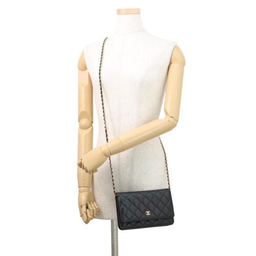 シャネル チェーンウォレット クラシック マトラッセ ココマーク ラムスキン AP0250 CHANEL 財布 ブラック 黒