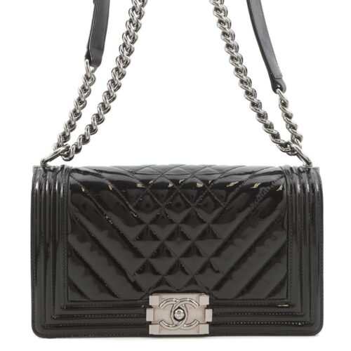 シャネル チェーンショルダーバッグ ボーイシャネル25 マトラッセ ココマーク パテント A67086CHANEL バッグ 黒 【安心保証】